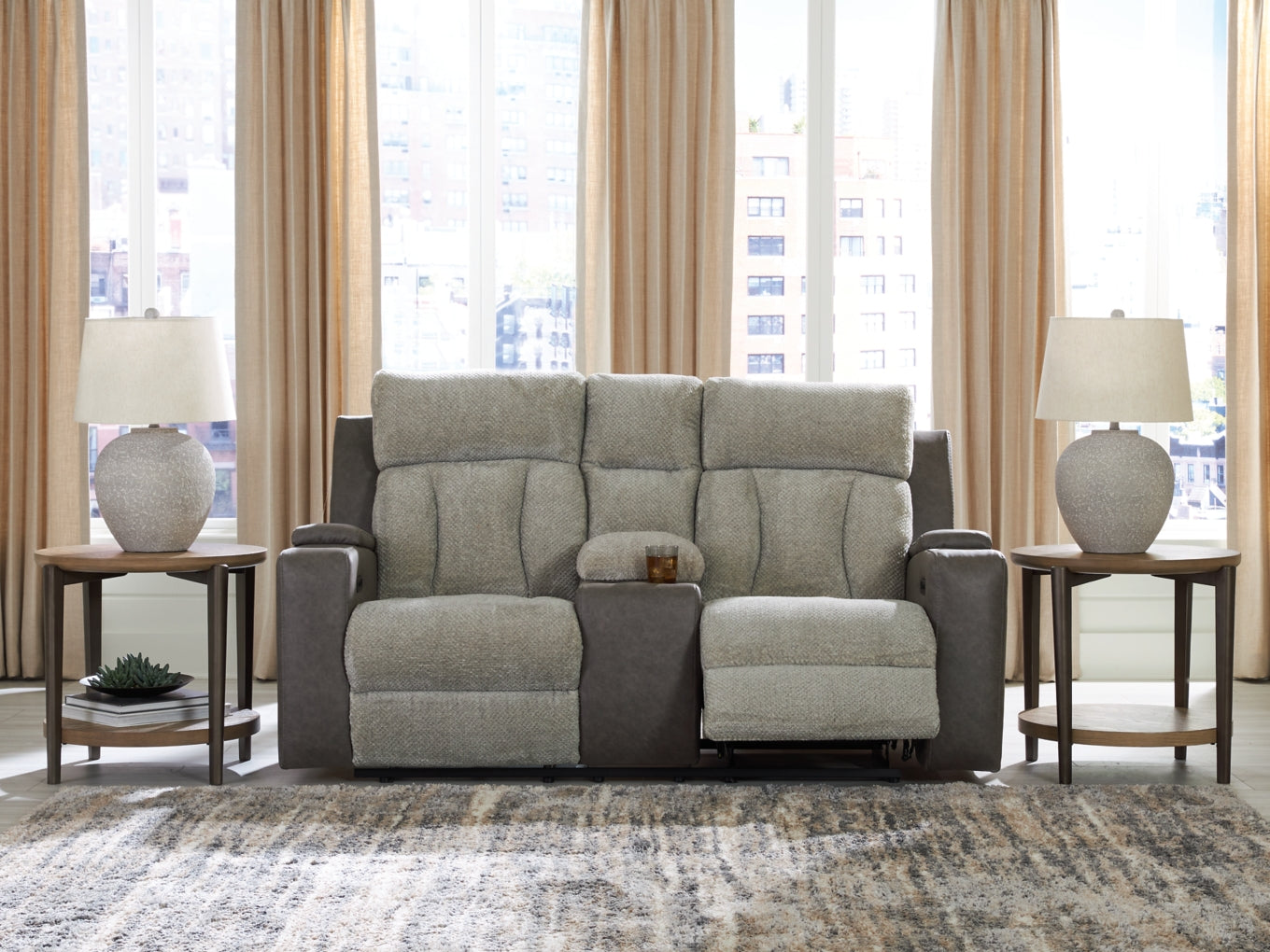 Stately Check Power Reclining Loveseat/Console/Adjustable Headrest