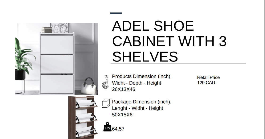 Adel Shoe Cabinet with 3 Shelves Opak White - Berre Furniture