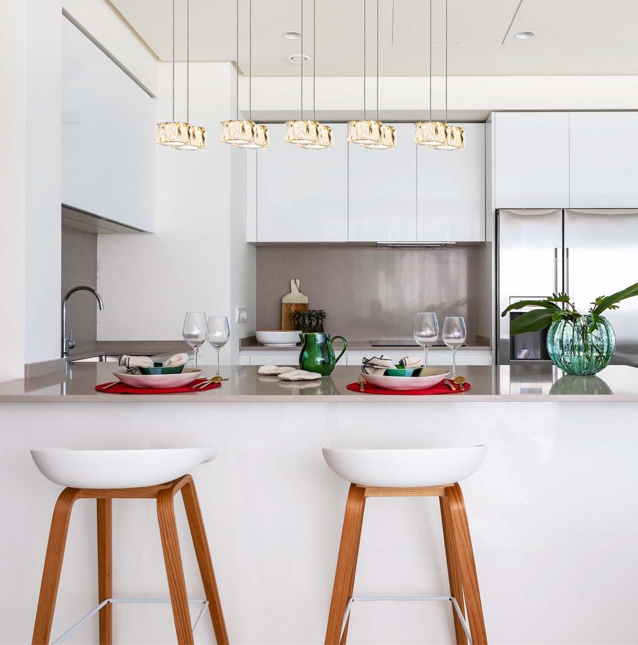 BI CLR CRYSTAL BLOCK PENDANTS LT - CHROME