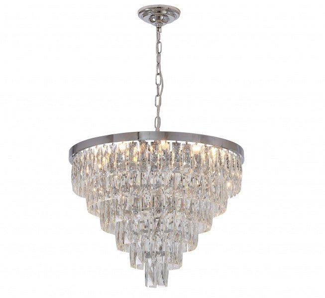 BI CRYSRAL & CHROME FRAME CHANDELIER