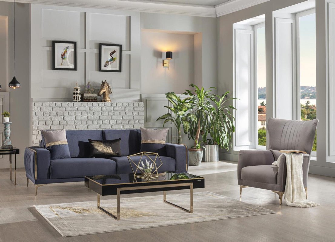 Carlino Living Room Set Sofa Loveseat Armchair by Bellona NAPOLY NAVY BLUE