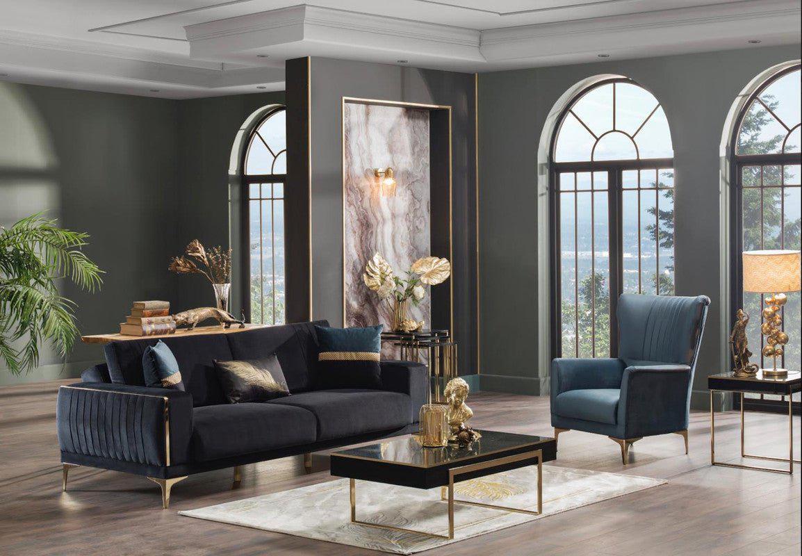 Carlino Living Room Set Sofa Loveseat Armchair by Bellona NAPOLY BLACK