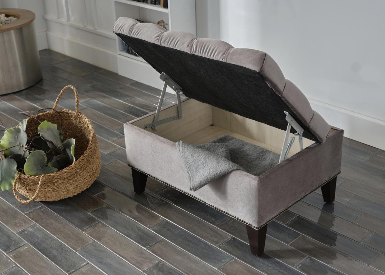 Cecilia Storage Ottoman (Pearla Grey) by Bellona
