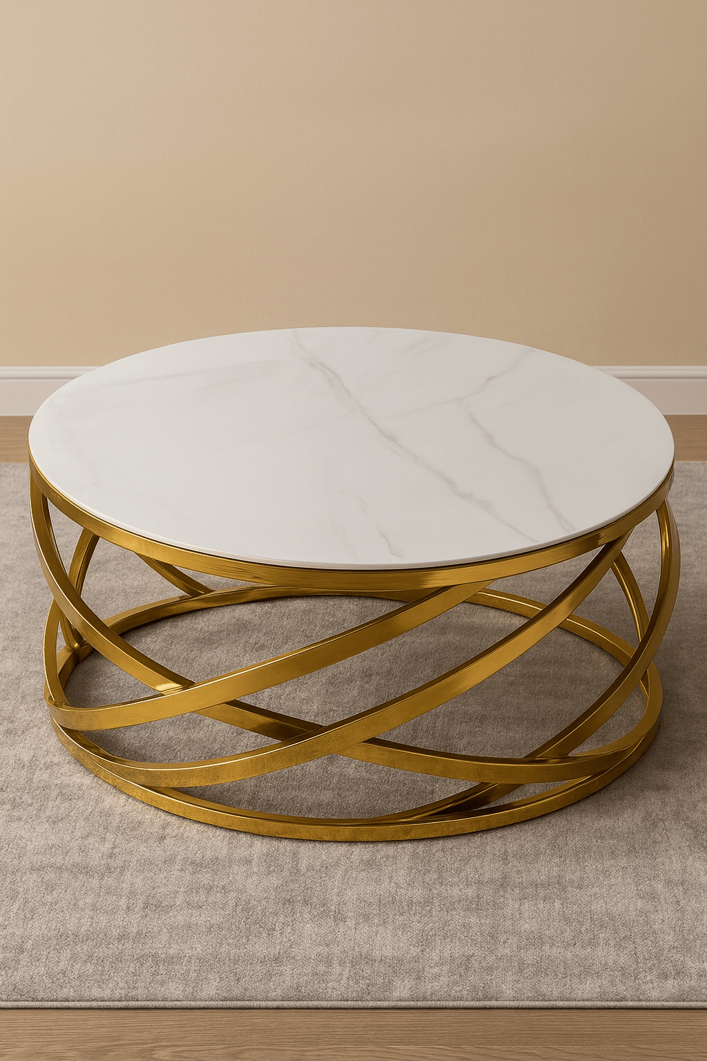 DAZLING White Porcelain Top Coffee Table with Gold Orbit Base - Berre Furniture