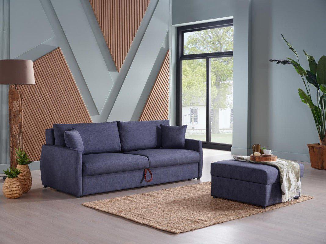 Emma 3 Seat Sleeper Sofa (Bell B.Dark Navy) 3 Pieces by Bellona With Ottoman