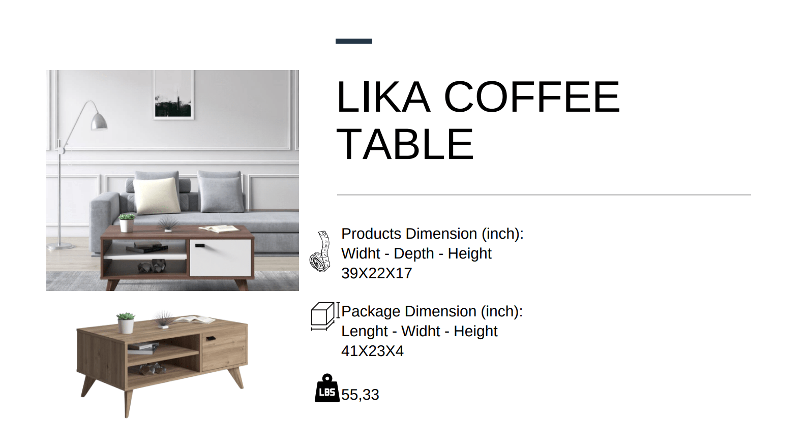 Lika Coffee Table Varna Oak - Berre Furniture