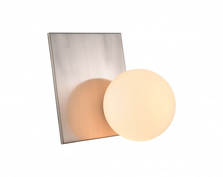 SHINY NICKEL FRAME TABLE LAMP WITH A MILK WHITE GLASS GLOBE SHADE - Berre Furniture