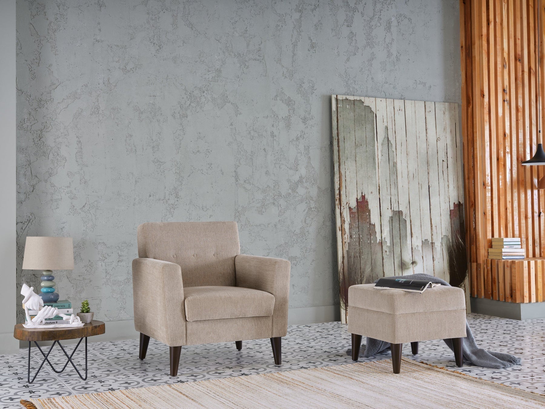 Theo Accent Chair and Ottoman by Bellona THEO CREAM