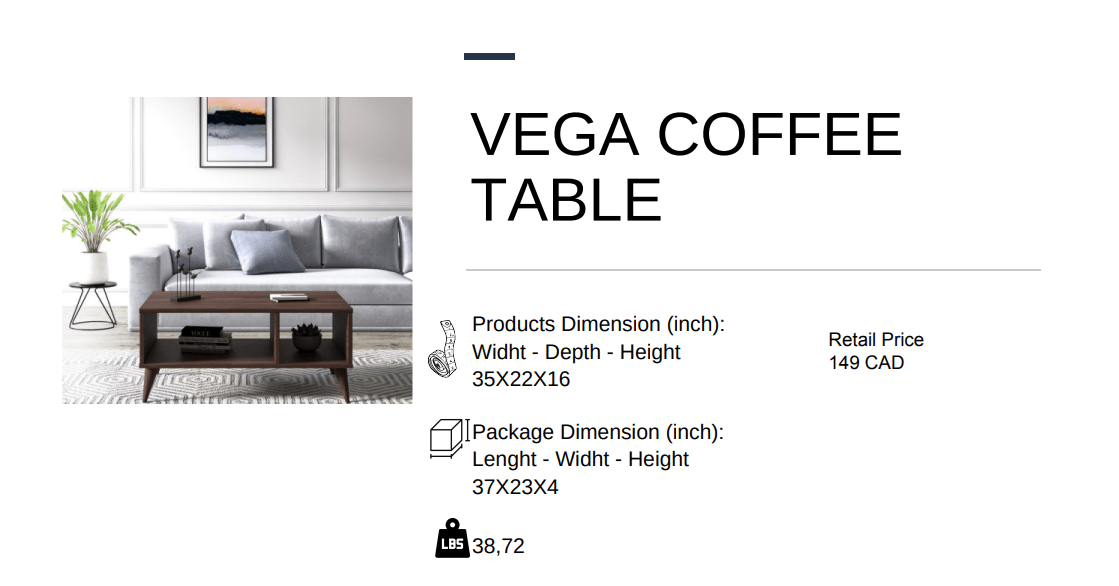 Vega Coffee Table Victoria Walnut - Berre Furniture