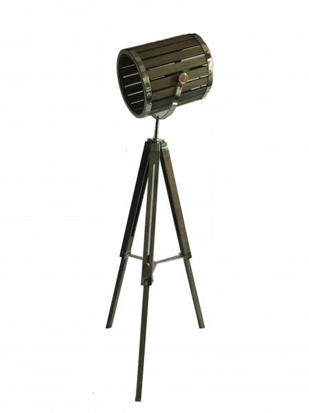 WOOD TRIPOD LEG FLOOR LAMP WITH CHROME HARDWARE - Berre Furniture
