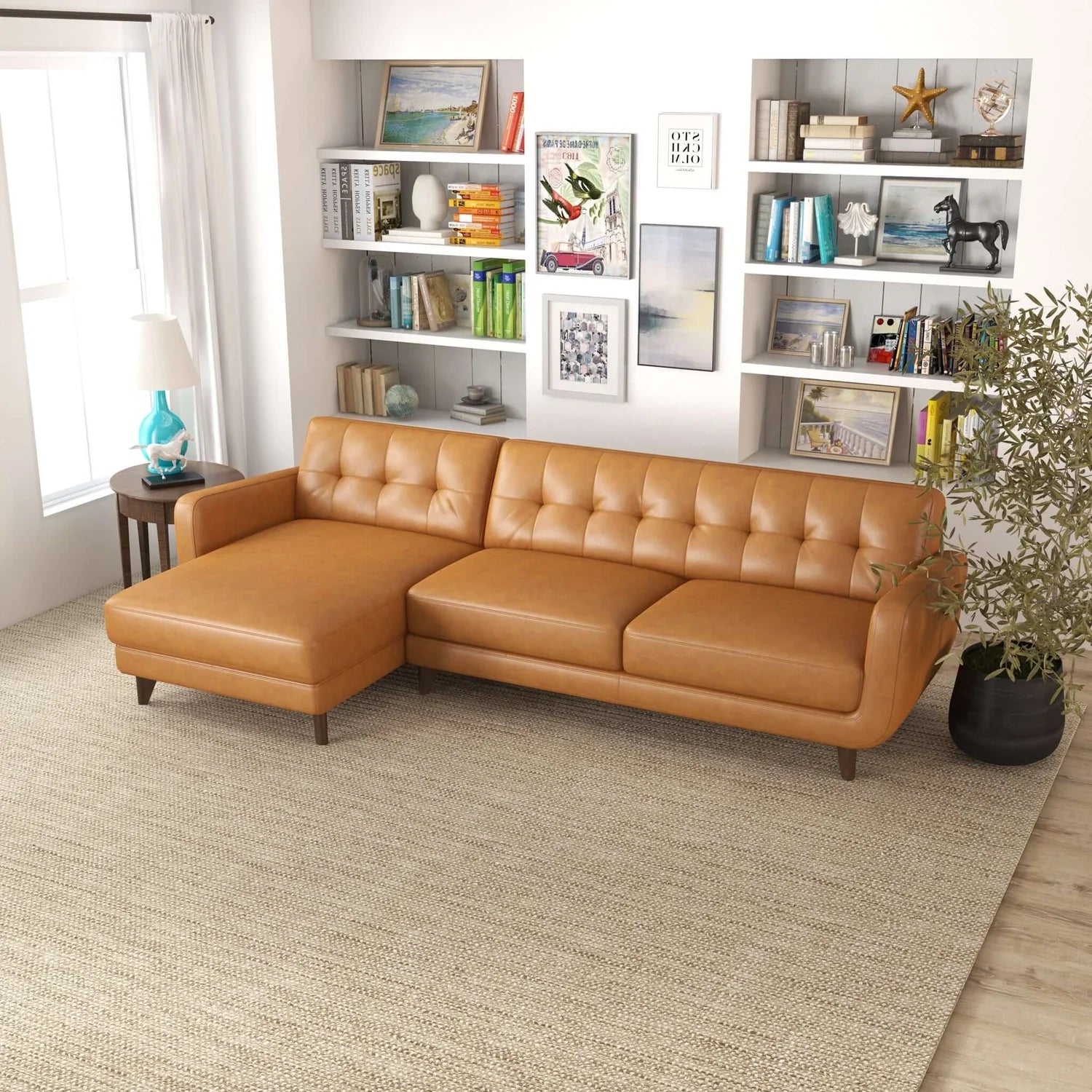 Allison Tan Leather Sectional Sofa