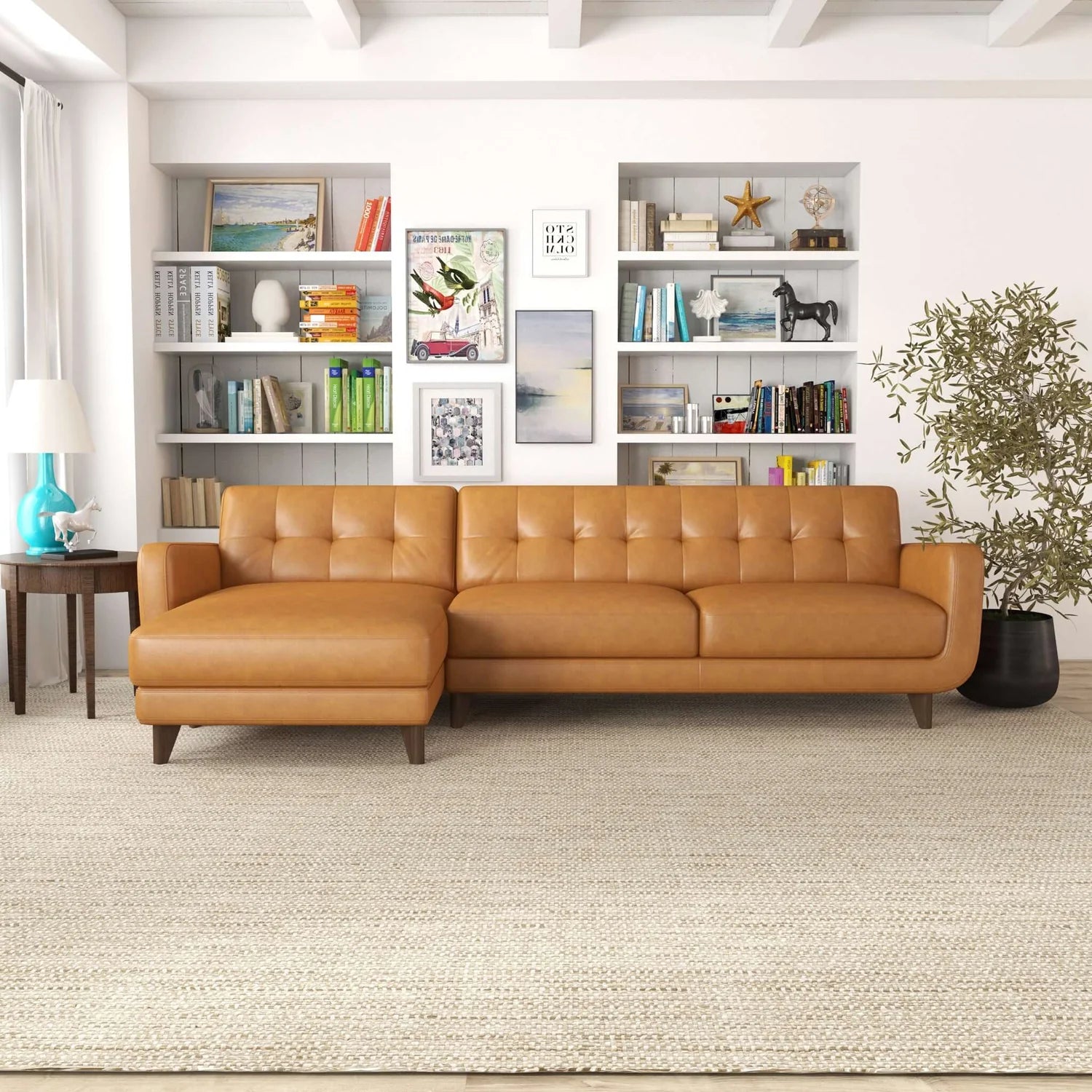 Allison Tan Leather Sectional Sofa
