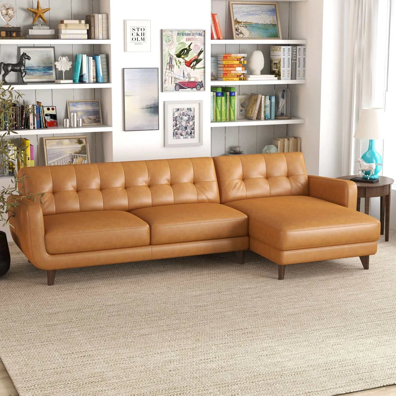 Allison Tan Leather Sectional Sofa