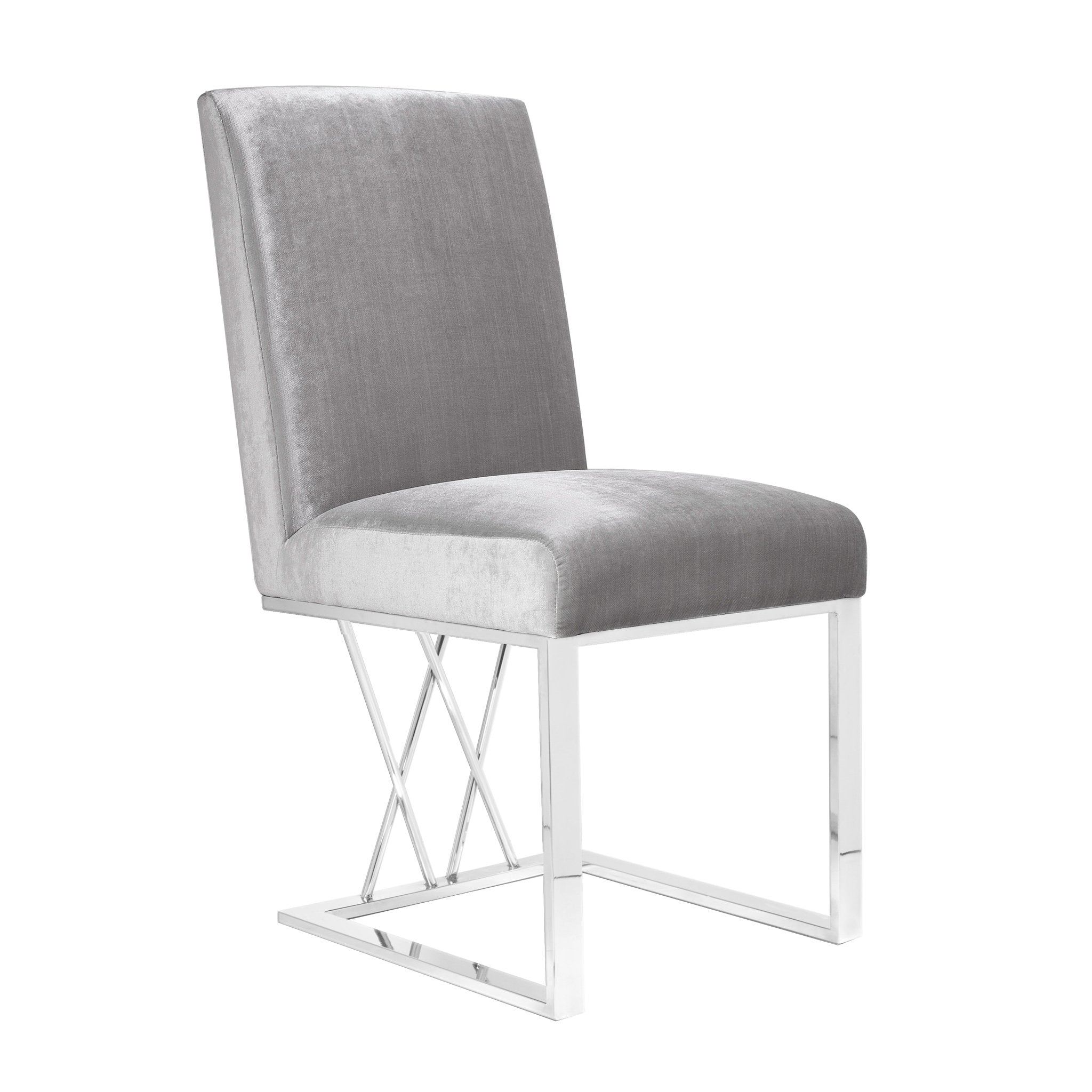 BAILEY Dining Chair Grey Velvet Silver
