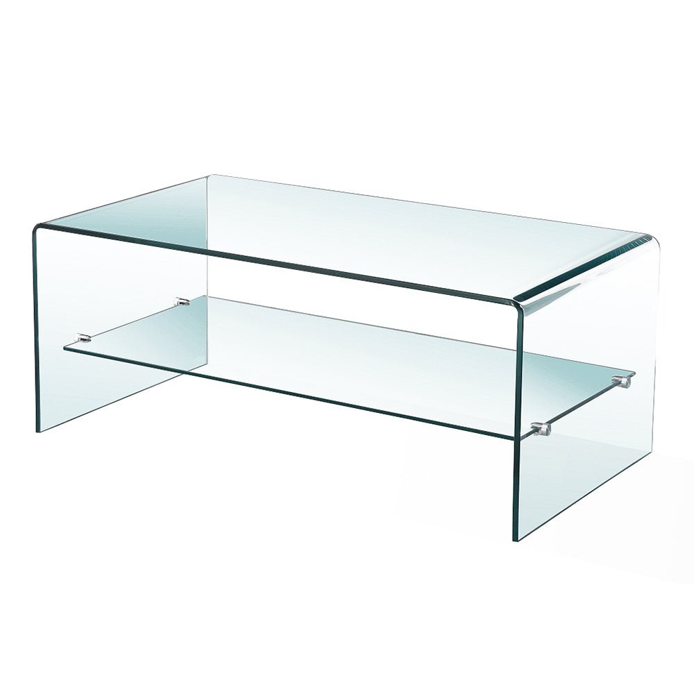 BENT GLASS Table Bent Glass Coffee Table With Shelf