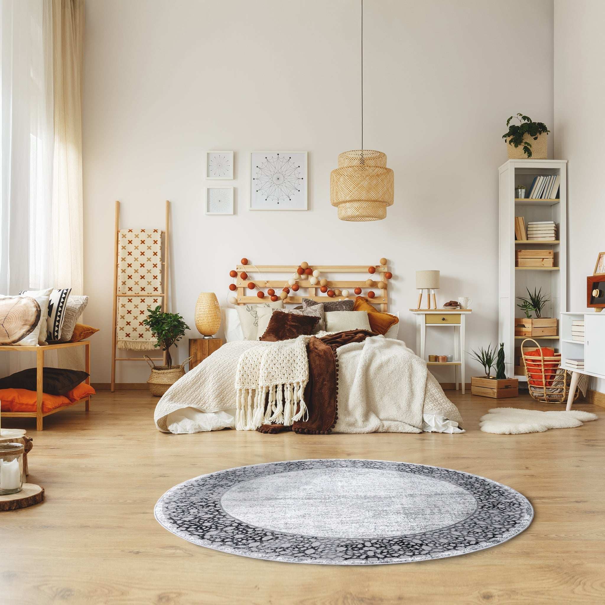 Grey Mandala Rug 5'x5' Round