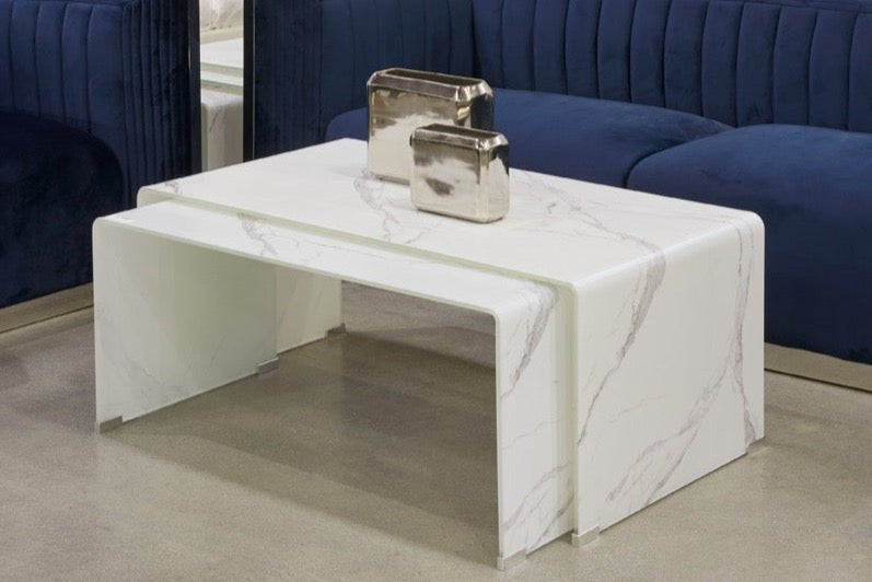 MARBLE LOOK BENT GLASS Table