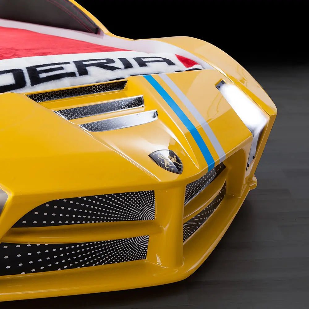 Moon Luxury Race Car Bed with Leds & Sound Effects (with Mattress) Yellow