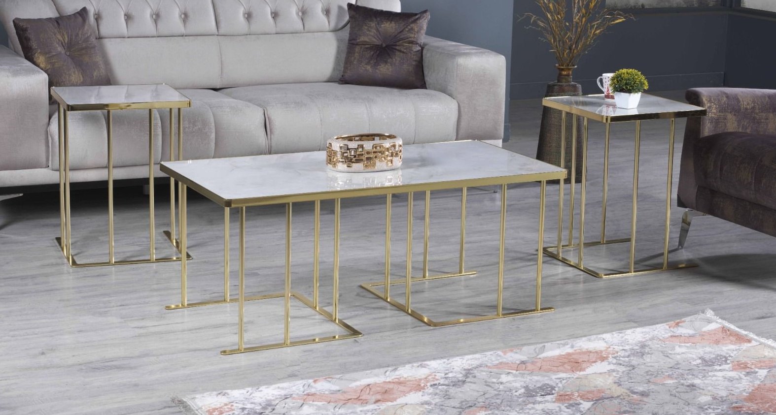 Rectangle Shape 2 + 1 Nesting Table White