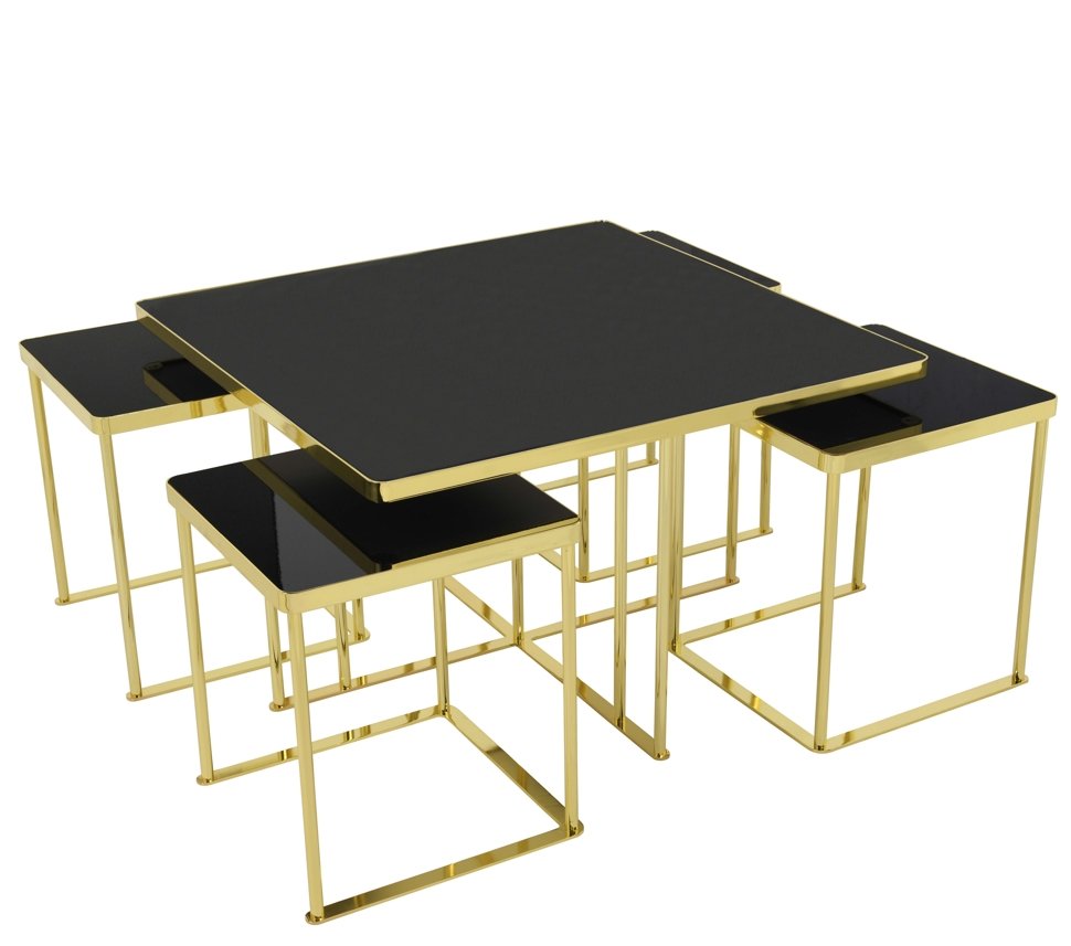 Square Shape 4 + 1 Nesting Table Gold