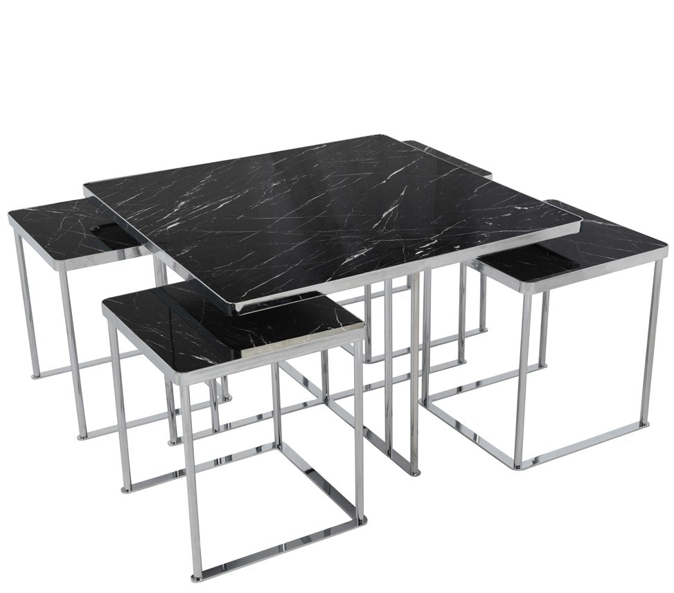 Square Shape 4 + 1 Nesting Table Silver