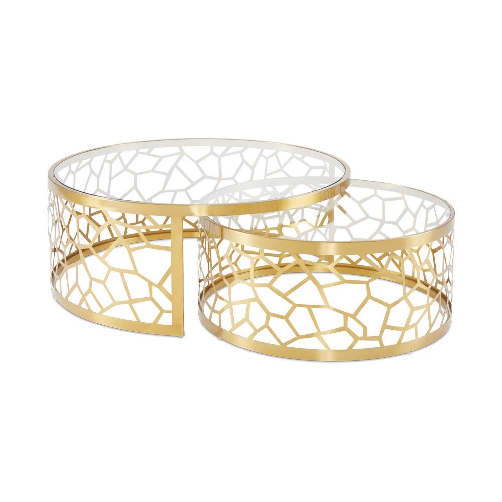 WELLINGTON BRUSHED GOLD NESTING COFFEE TABLES GY-CT-8538G (SET OF 2) - Berre Furniture