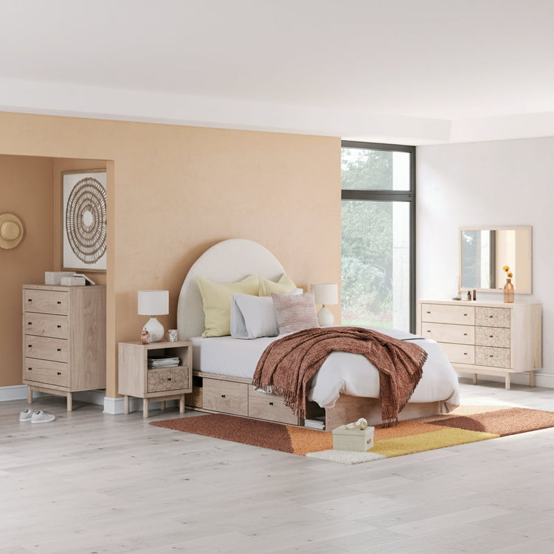 Arloster Upholstered Bed, Dresser, Mirror, Chest & Nightstand, Bedroom Set