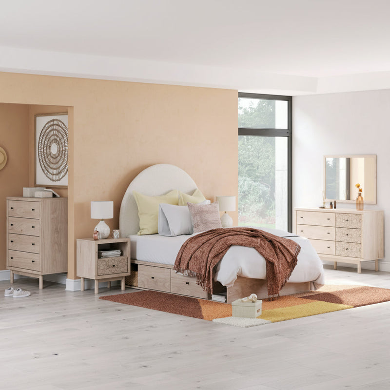 Arloster Upholstered Bed, Dresser, Mirror, Chest & Nightstand, Bedroom Set
