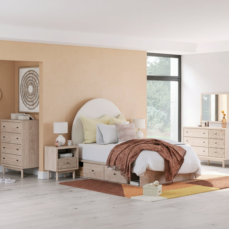 Arloster Upholstered Bed, Dresser, Mirror, Chest & Nightstand, Bedroom Set