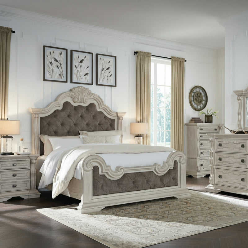 Bruchandi Upholstered Panel Bed, Dresser, Mirror & Nightstand, Bedroom Set