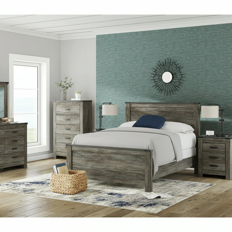Frandern Full Bookcase Panel Bed with Storage, Dresser and Mirror