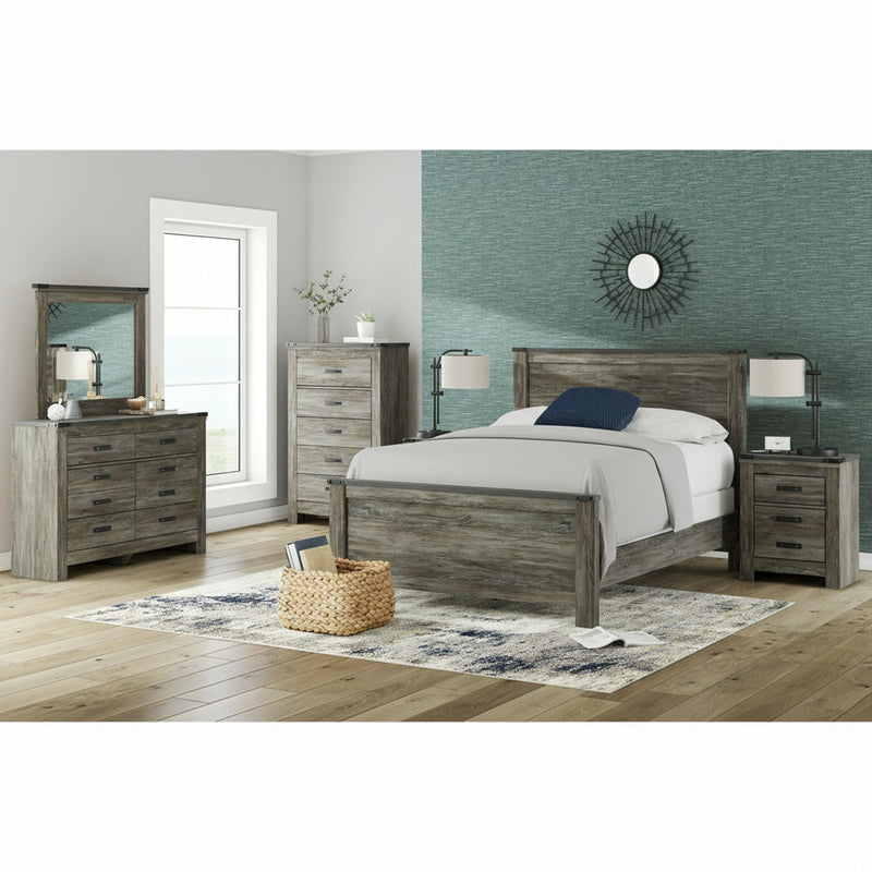 Frandern Full Bookcase Panel Bed with Storage, Dresser and Mirror