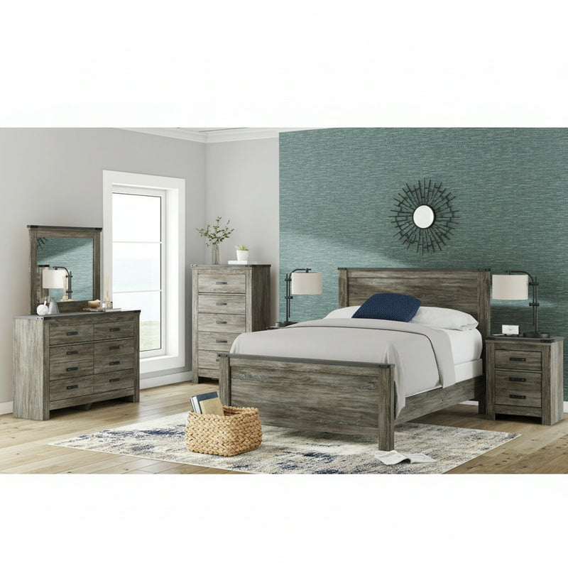 Frandern Full Bookcase Panel Bed with Storage, Dresser and Mirror