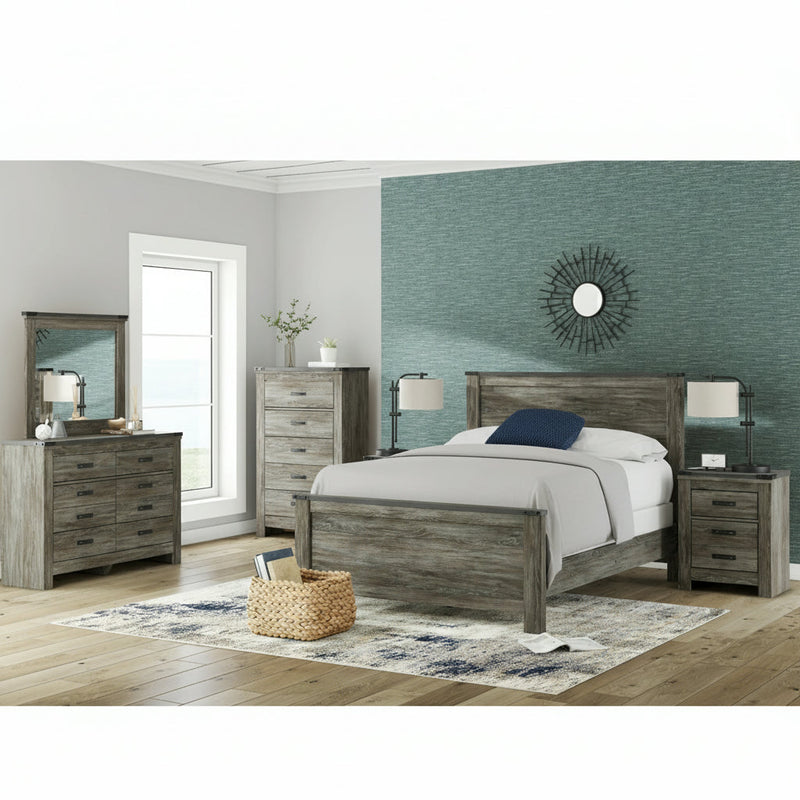 Frandern Full Bookcase Panel Bed with Storage, Dresser and Mirror