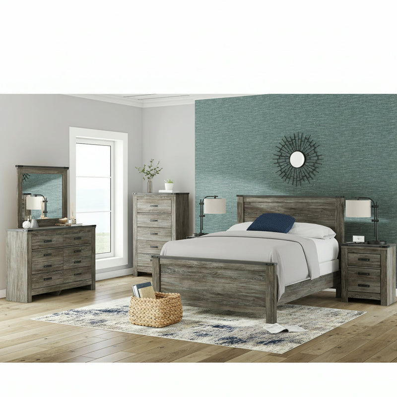 Frandern Full Bookcase Panel Bed with Storage, Dresser and Mirror