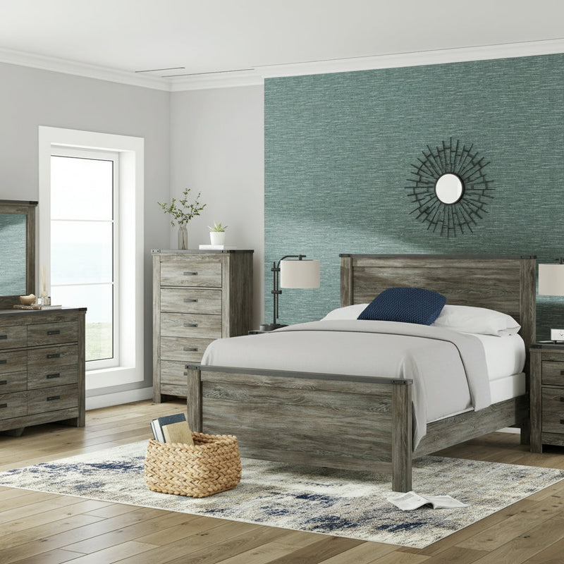 Frandern Full Bookcase Panel Bed with Storage, Dresser and Mirror