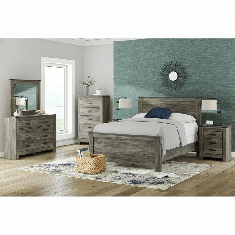 Frandern Full Bookcase Panel Bed with Storage, Dresser and Mirror
