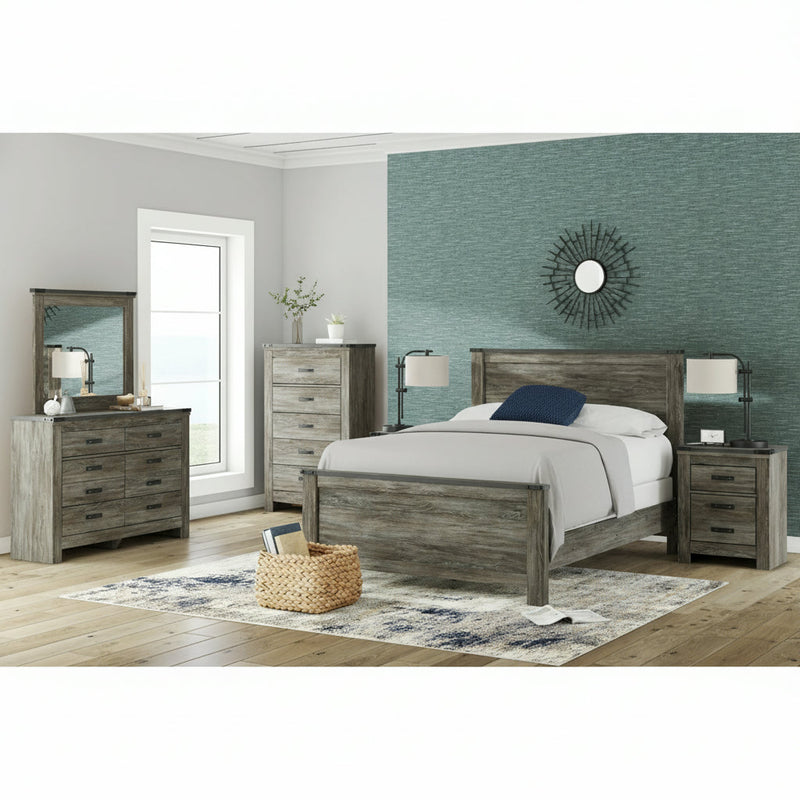 Frandern Full Bookcase Panel Bed with Storage, Dresser and Mirror