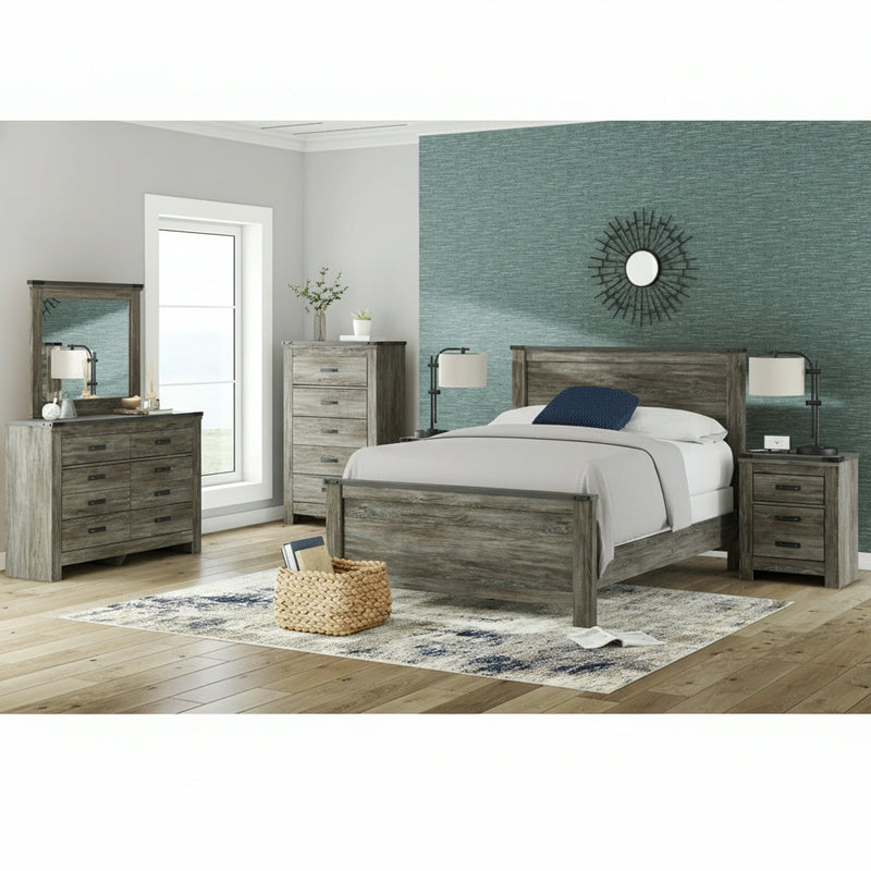Frandern Full Bookcase Panel Bed with Storage, Dresser and Mirror