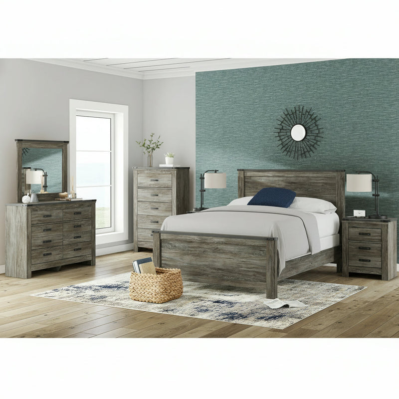 Frandern Full Bookcase Panel Bed with Storage, Dresser and Mirror