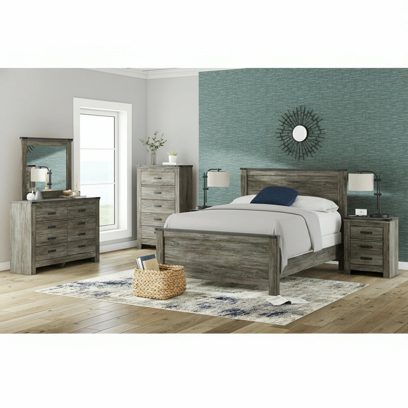 Frandern Full Bookcase Panel Bed with Storage, Dresser and Mirror