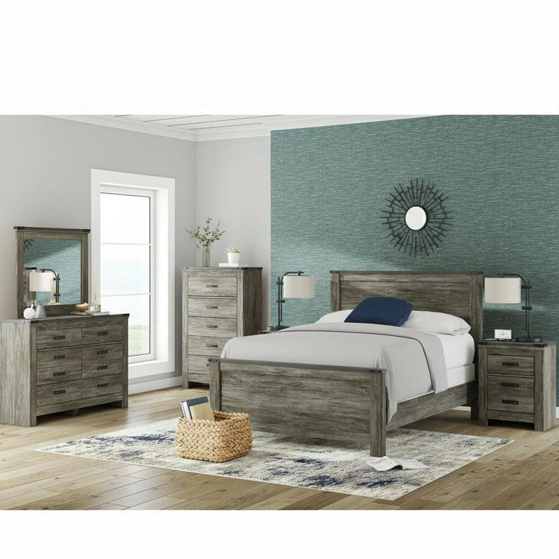 Frandern Full Bookcase Panel Bed with Storage, Dresser and Mirror