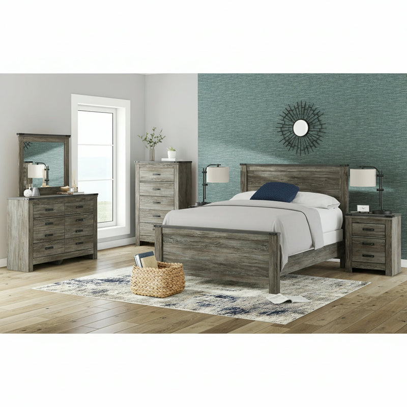 Frandern Full Bookcase Panel Bed with Storage, Dresser and Mirror