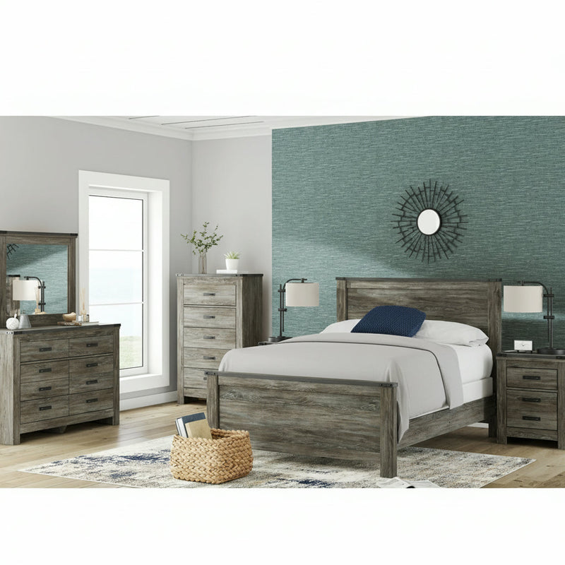 Frandern Full Bookcase Panel Bed with Storage, Dresser and Mirror