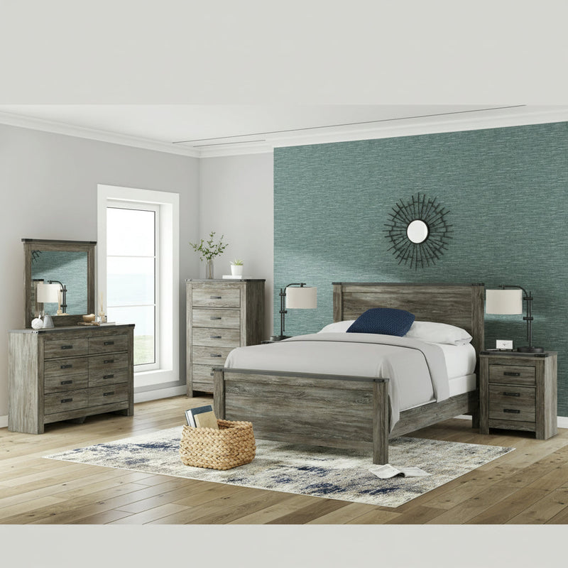 Frandern Full Bookcase Panel Bed with Storage, Dresser and Mirror