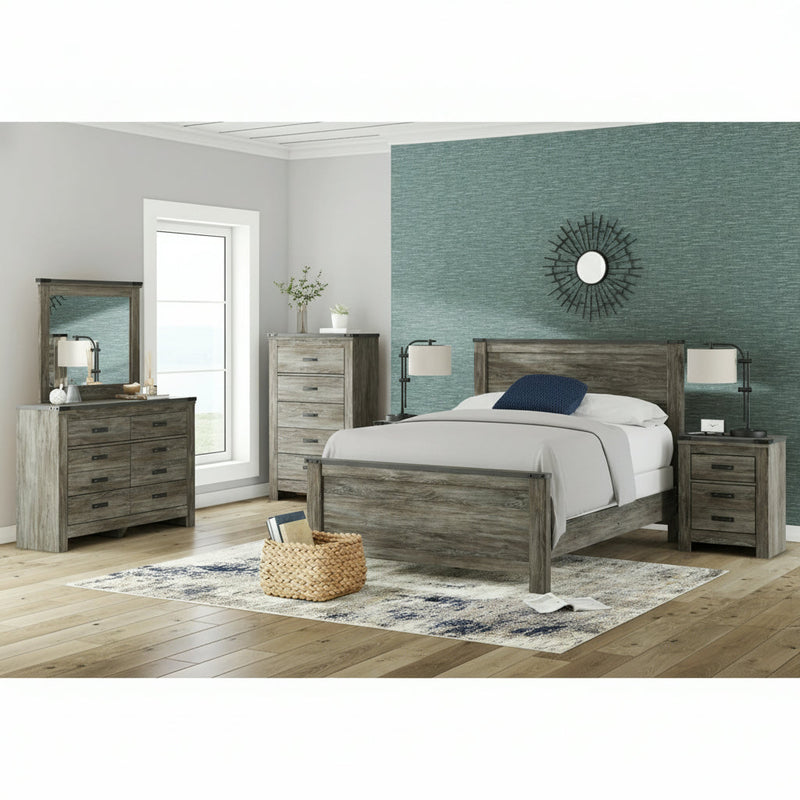 Frandern Full Bookcase Panel Bed with Storage, Dresser and Mirror
