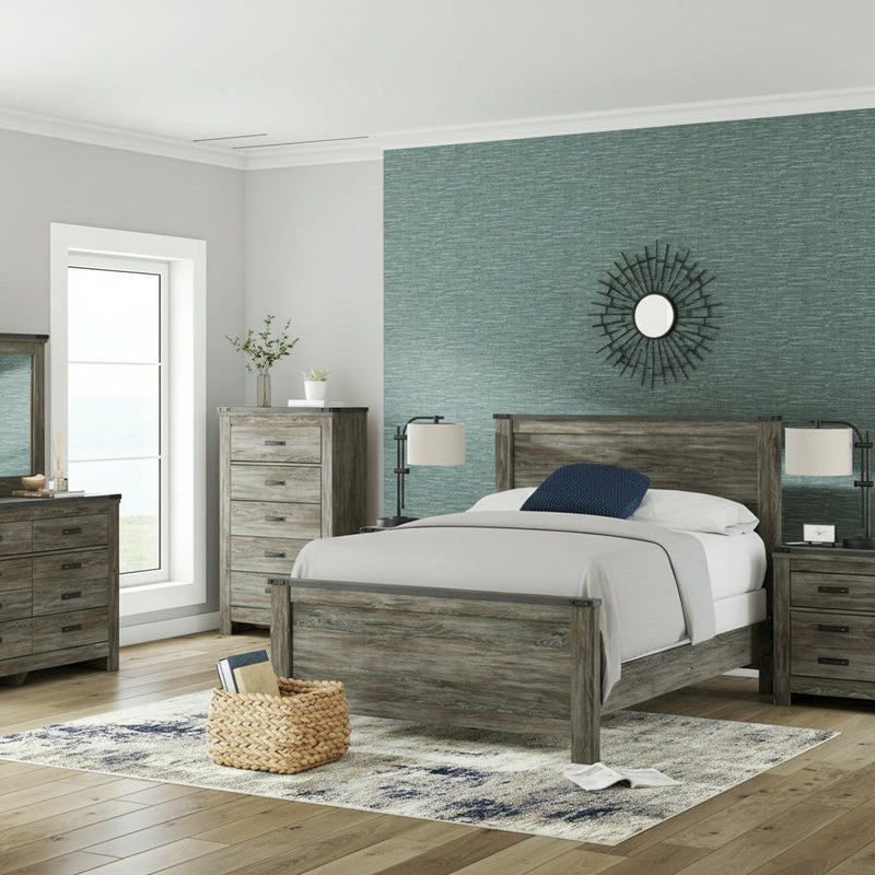 Frandern Full Bookcase Panel Bed with Storage, Dresser and Mirror