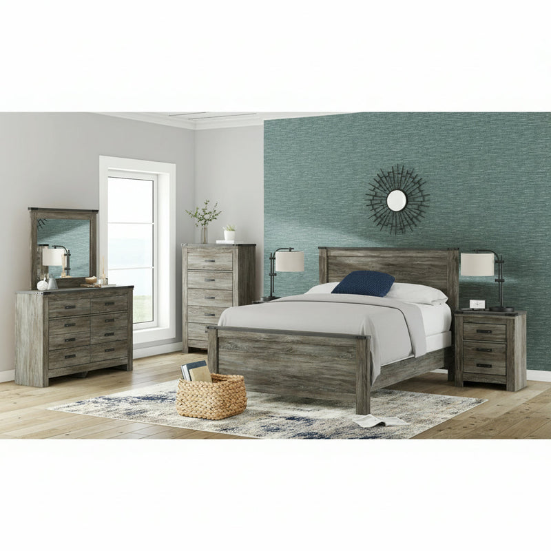 Frandern Full Bookcase Panel Bed with Storage, Dresser and Mirror