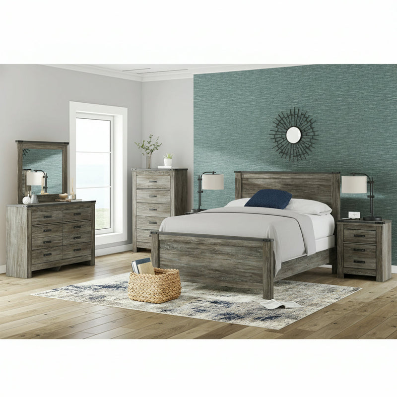 Frandern Full Bookcase Panel Bed with Storage, Dresser and Mirror