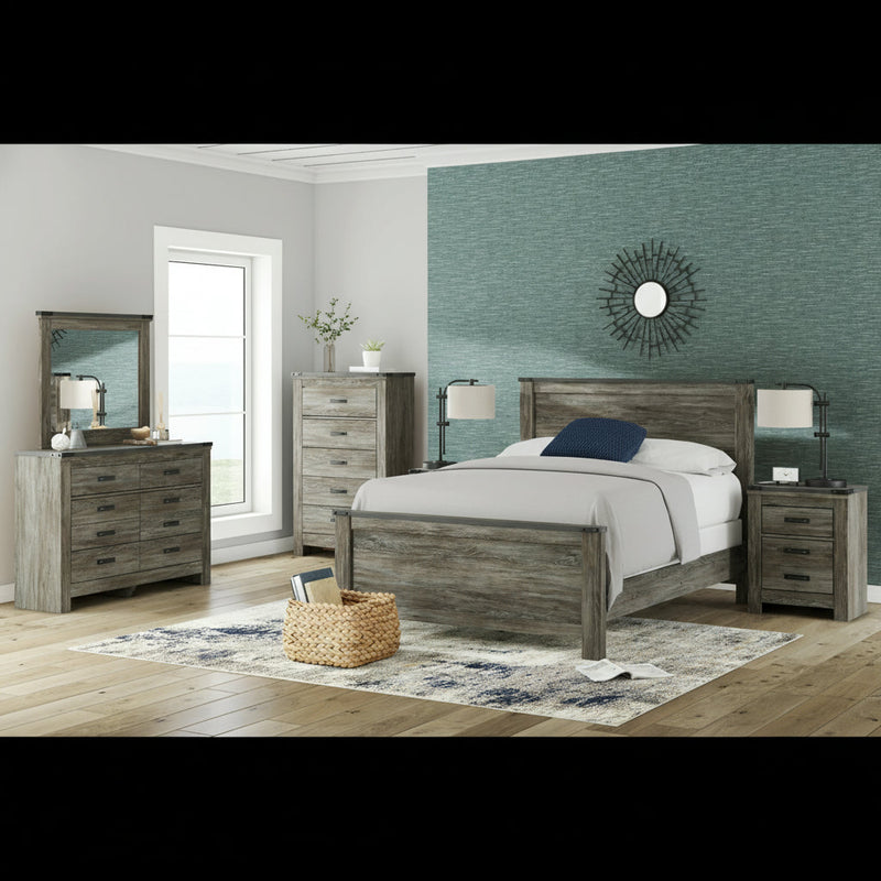 Frandern Full Bookcase Panel Bed with Storage, Dresser and Mirror